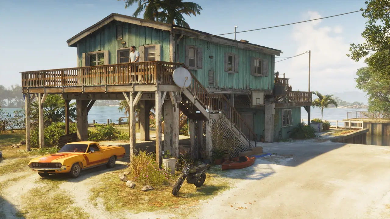 The exterior of Jason's safehouse, with the Vapid Ganado, Dinka Enduro, and Crest Kayak all stationed outside.